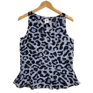 CAbi Feline Peplum Blouse #5536 Top Animal Print Purple Black Sheer Size Small